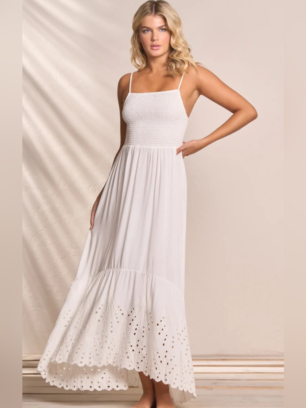 NWOT Maaji Isadora Smocked Eyelet Maxi Dress